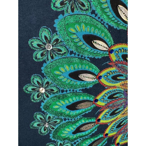 Desigual sequin glitter embroidered ribbon long sleeve shirt navy Y2K - Picture 5 of 8